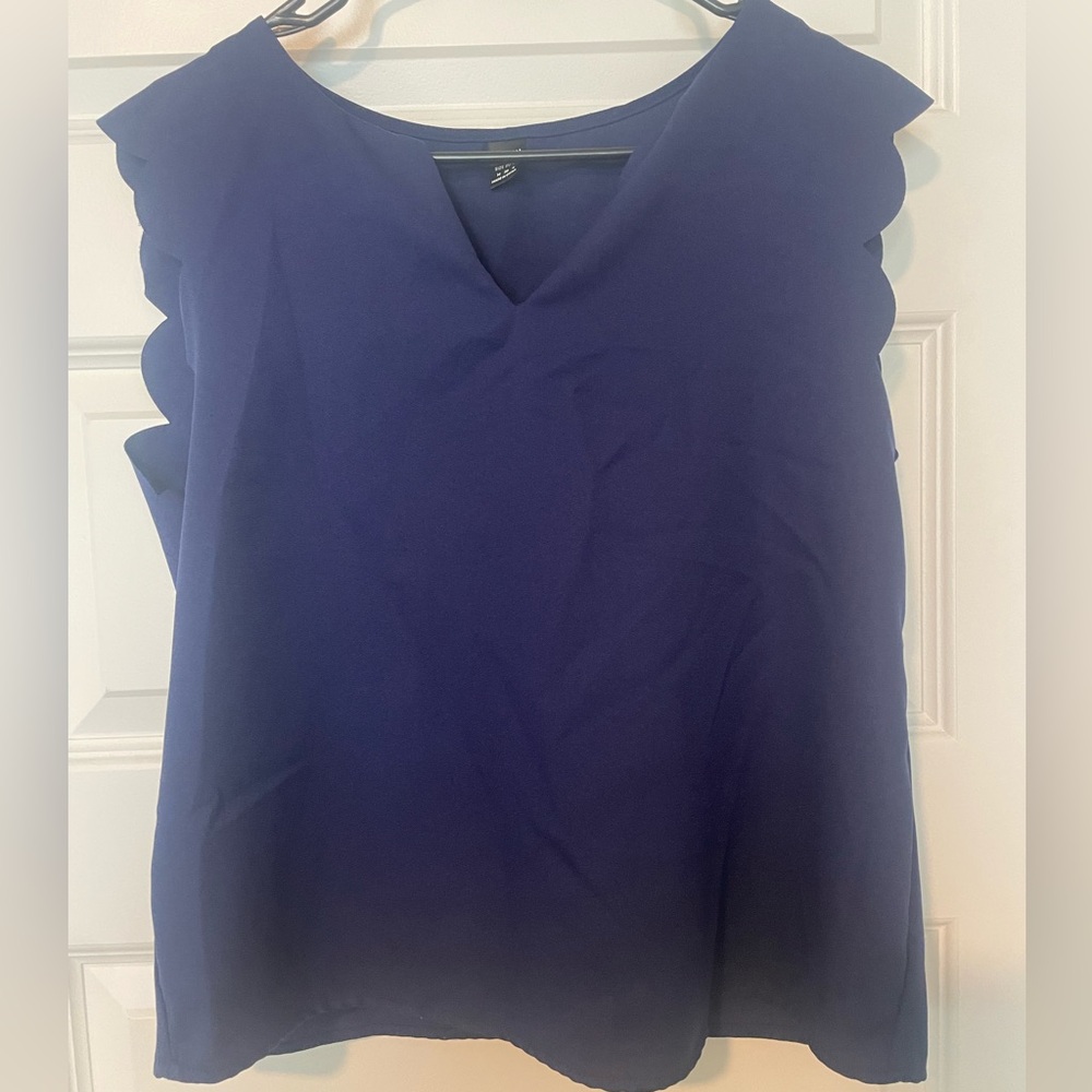 SOLD SHEIN Scalloped Sleeve Blue Blouse